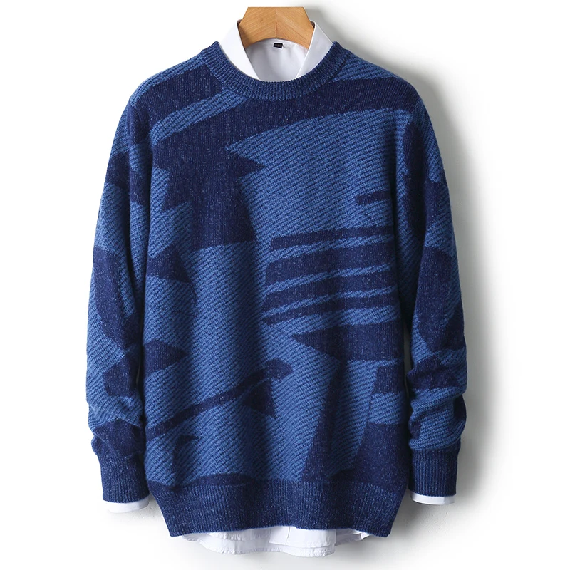 100% чистый свитер из мериноса мужской плотный с круглым вырезом подходящий по