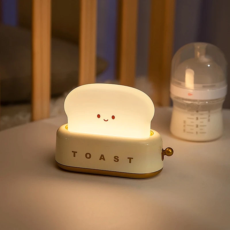 Фото Ночник-тостер: светодиодная лампа для спальни с USB-зарядкой, регулировкой яркости и таймером, прикроватная лампа для сна №4