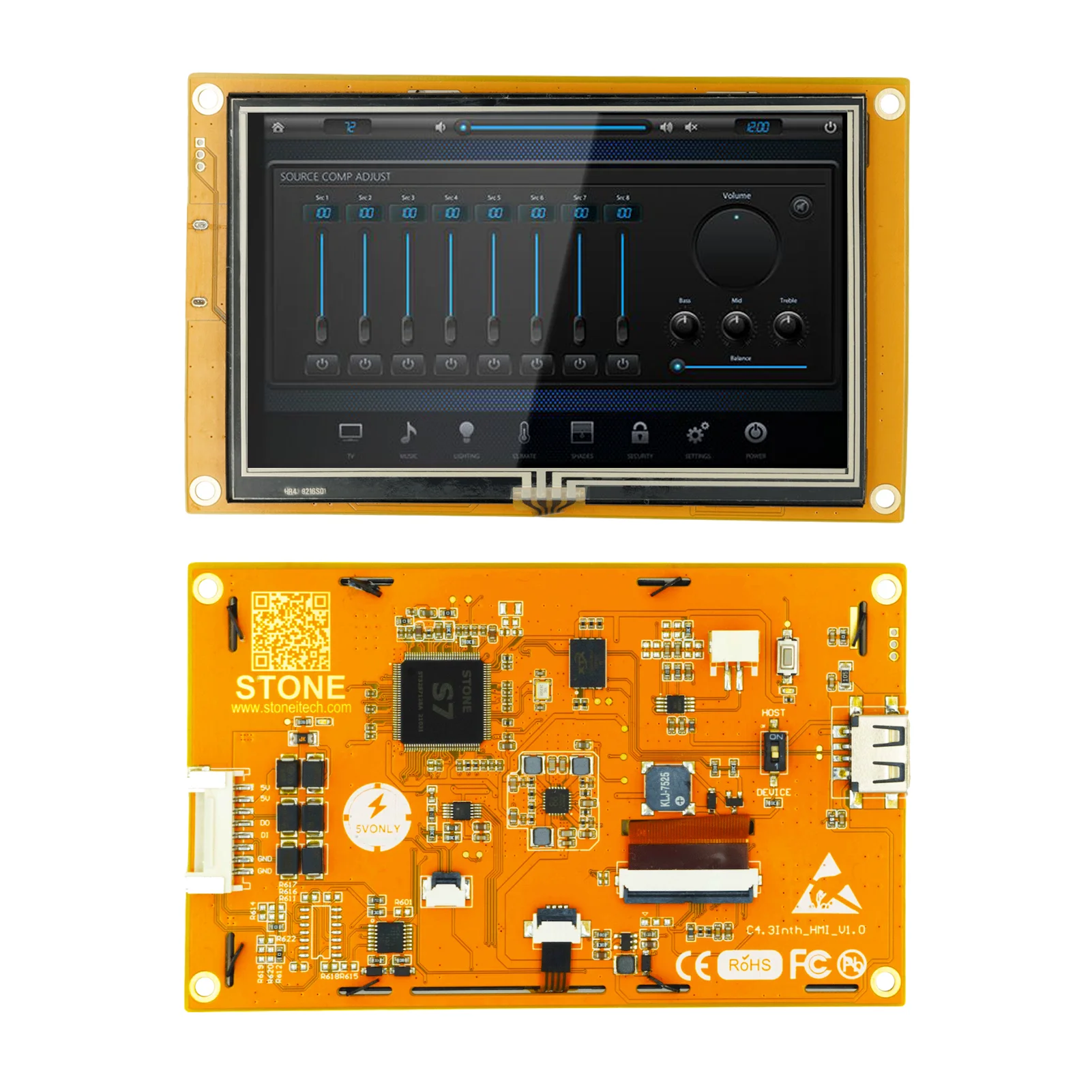 4.3 Inch Smart HMI Touch Panel Display Module with RS232/TTL/USB Port for Industry Control