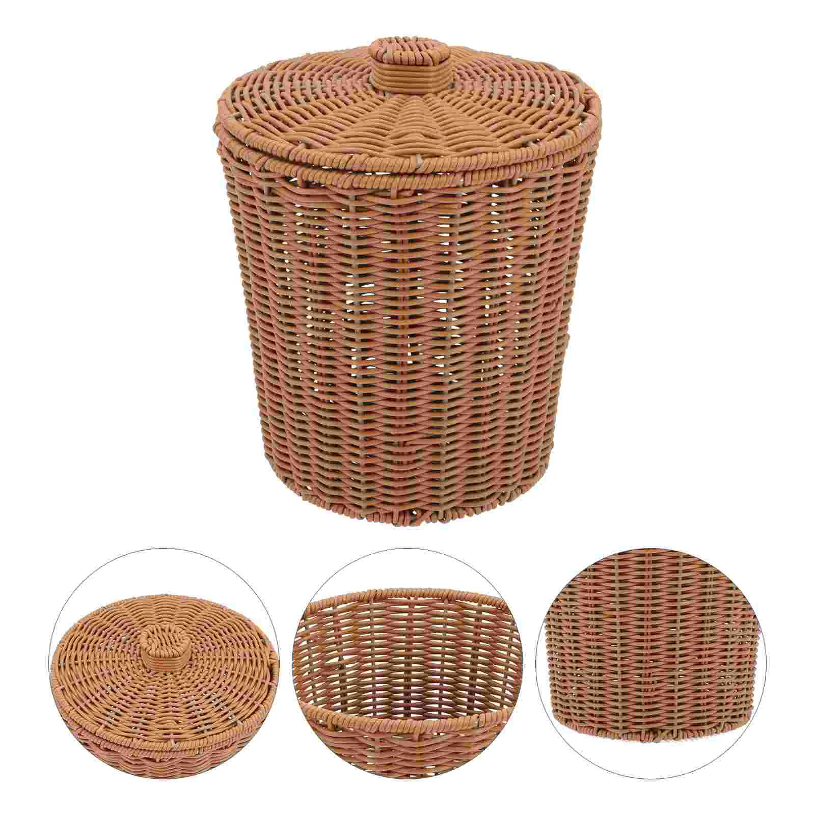 

Basket Trash Storage Waste Woven Can Bin Rattan Laundry Garbage Baskets Wicker Lid Container Round Clothes Office Rubbish Hamper