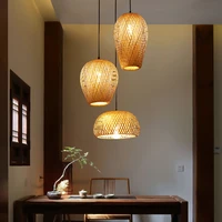 chinese style bamboo lantern pendant lights natural weaving hanging lamp hand woven restaurant home decor lighting fixtures