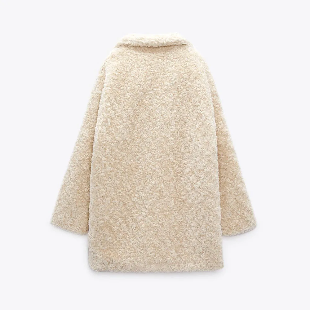 Fall and winter new women's casual sweet versatile lapel long sleeve artificial fur effect warm coat coat