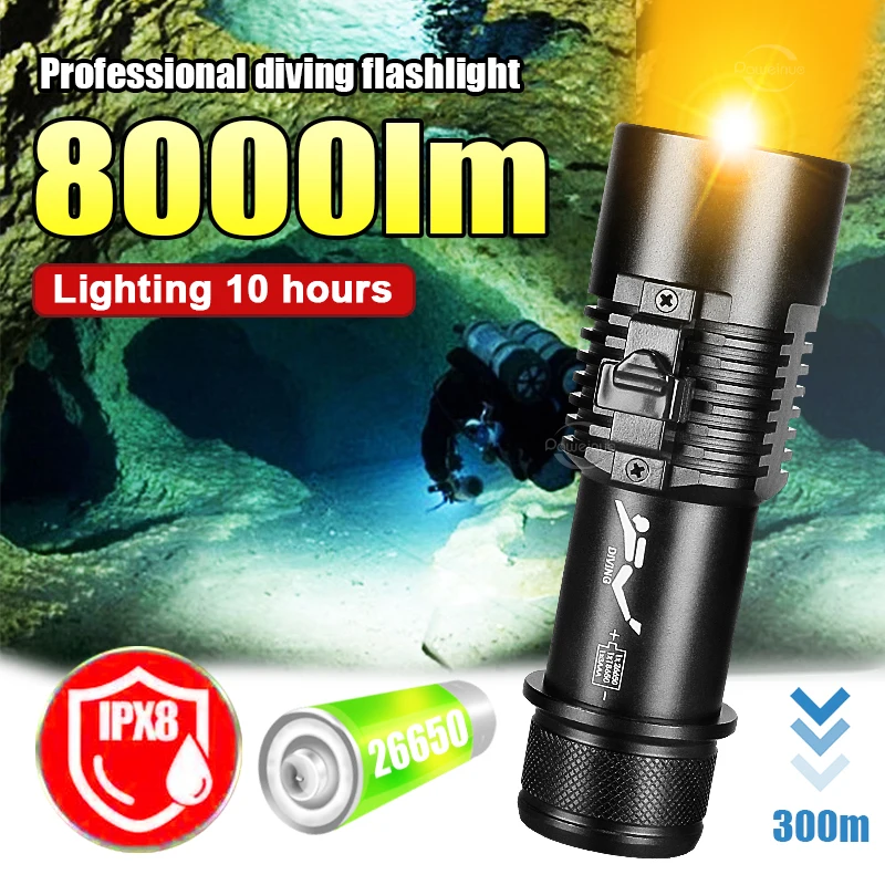 Фонарик для дайвинга высокой мощности XHP160 светодиодный IP8 водонепроницаемый