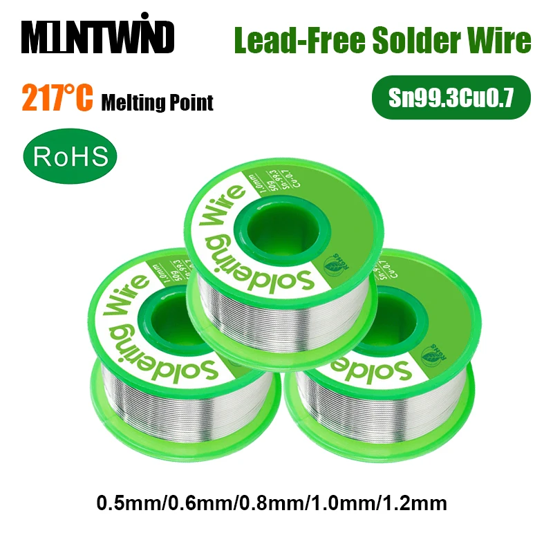 MOUNTWIND Lead-Free Solder Wire Sn99.3Cu0.7 Tin Solder Wire 2.2% Rosin 0.5/0.8/1.0/1.2mm For Soldering BGA Repair PCB SMT SMD