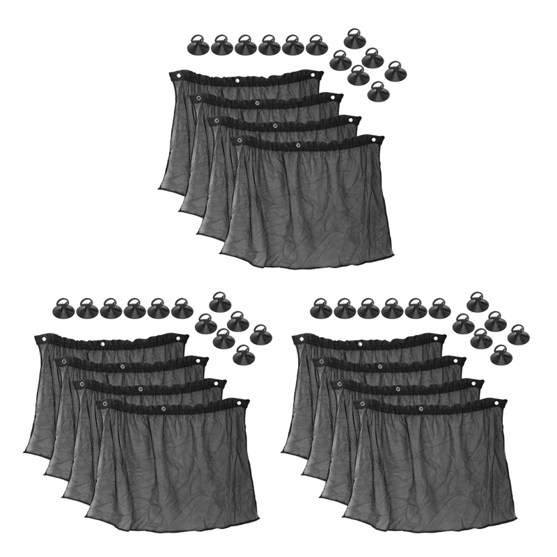 

12Pcs 75 X 50Cm Car Black Mesh Sunscreen Suction Cup Side Window Curtain