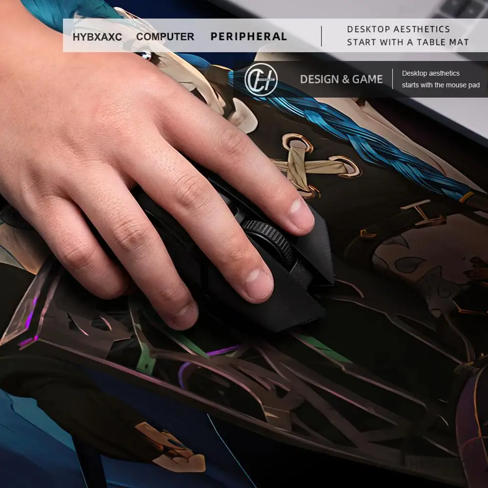 Фото Коврик для мыши HYBXAXC HD Gamer Arcane, большой игровой коврик для мыши, аксессуары для геймеров, коврик для клавиатуры ПК, резиновый коврик для стола League of Legends Jinx №5