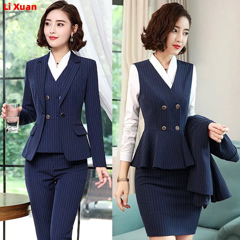 2023High-Quality Korean Spring Fashion Striped Blazer Jacket pants Suit Women Female Office Ladies Business Work Wear Formal Set