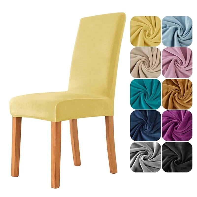 

Velvet Dining Chair Cover Stretch Spandex Chairs Covers Solid Color Universal Seat Slipcovers for Kitchen Banquet 1/2/4/6pcs