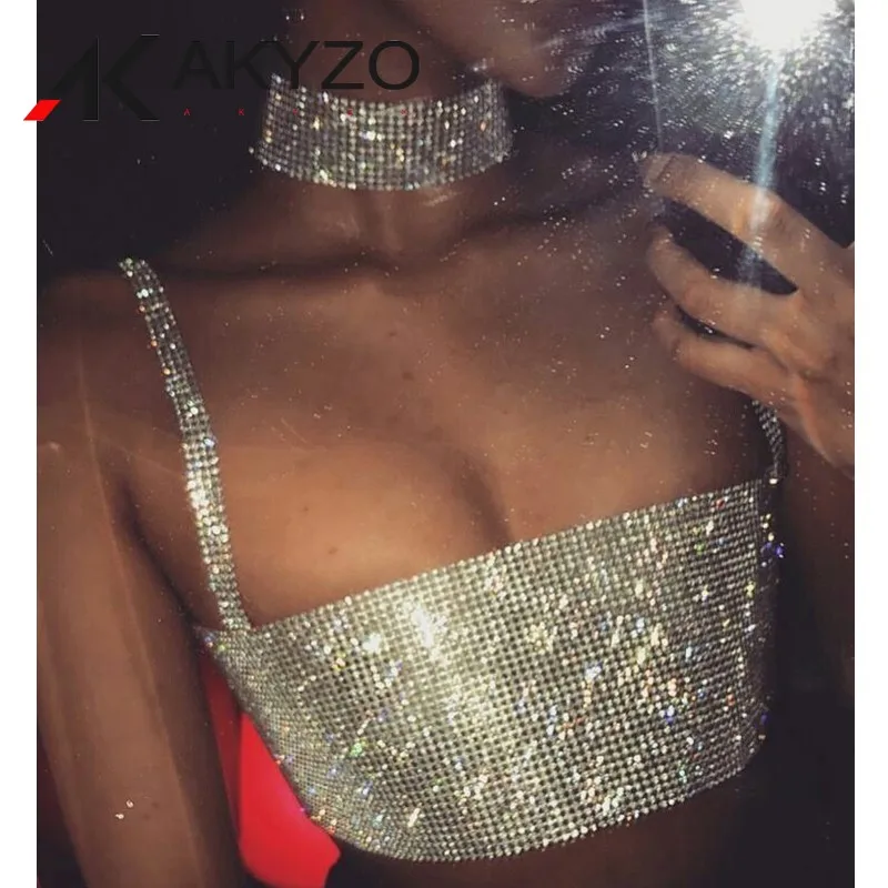 

Bling Rhinestones Party Crop Top y2k топ женский Fashion Solid Backless Straps Full Diamonds Sequins Cami Cropped Top for Women