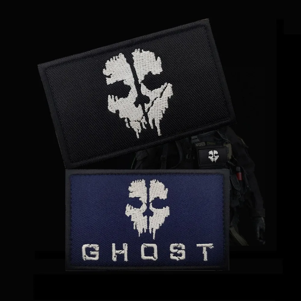 

BACK HAND Call of Duty Ghost Mask Embroidered Patch Tactic Morale Badge Backpack Jacket Sticker Hook&Loop Patches for Clothing
