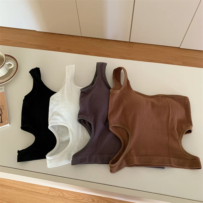Кофта женская в Корейском стиле топ без рукавов бюстгальтер весна-лето 2022 (QQ312) 4