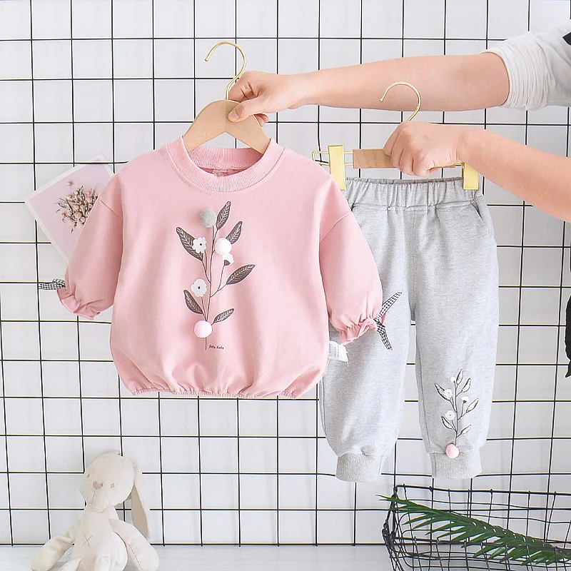 

Girls Fashionable Suit New Children'S Spring Baby Print Cute Sports Sweater + Sweatpants Two-Piece High Quality
