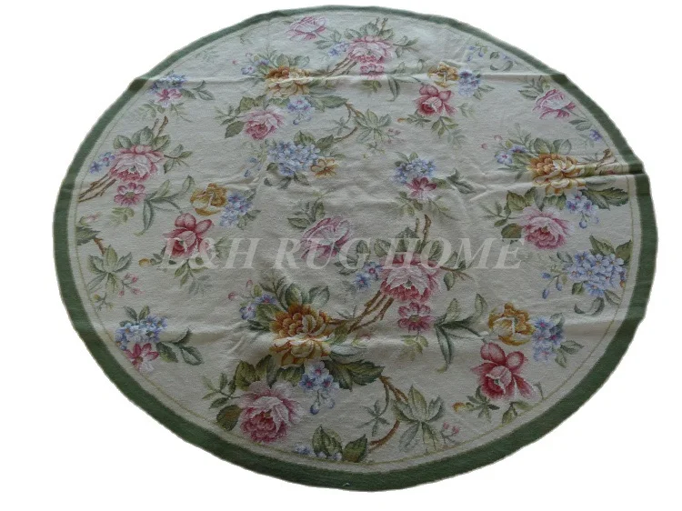 

Free shipping 6'X6' Round Handmade Floral Roses Wool Needlepoint Area Rug New Store Openning