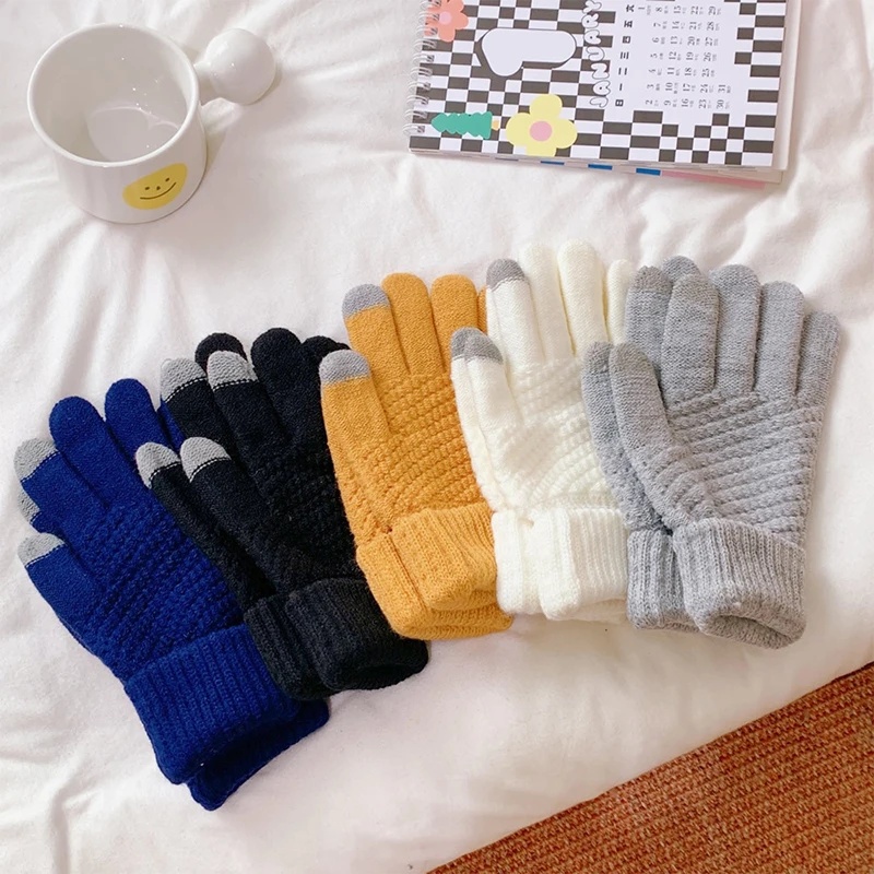 

1pair Elastic Full Finger Gloves Warm Thick Touch Screen Driving Women Gloves Mittens Wool 21*10cm Keep Warm New Double-layer