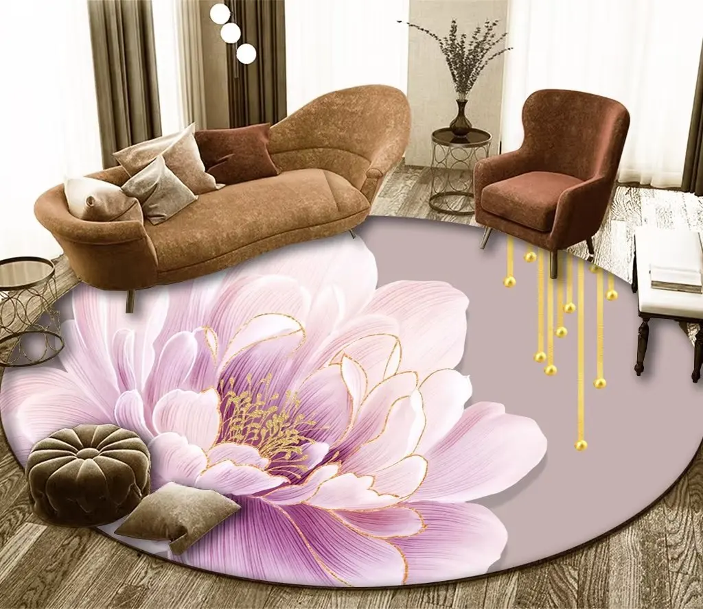 

Круглые ковры с цветочным узором, прикроватный напольный коврик для гостиной, современной спальни, Мягкий Нескользящий, поворотный, с боковой стороны стула, большой моющийся