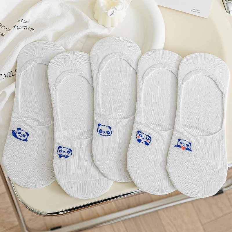 

Invisible Socks Summer Thin White Socks Silicone Non-slip Not Fall Shallow Mouth Cute Cartoon Panda Cotton Soft Women's Socks
