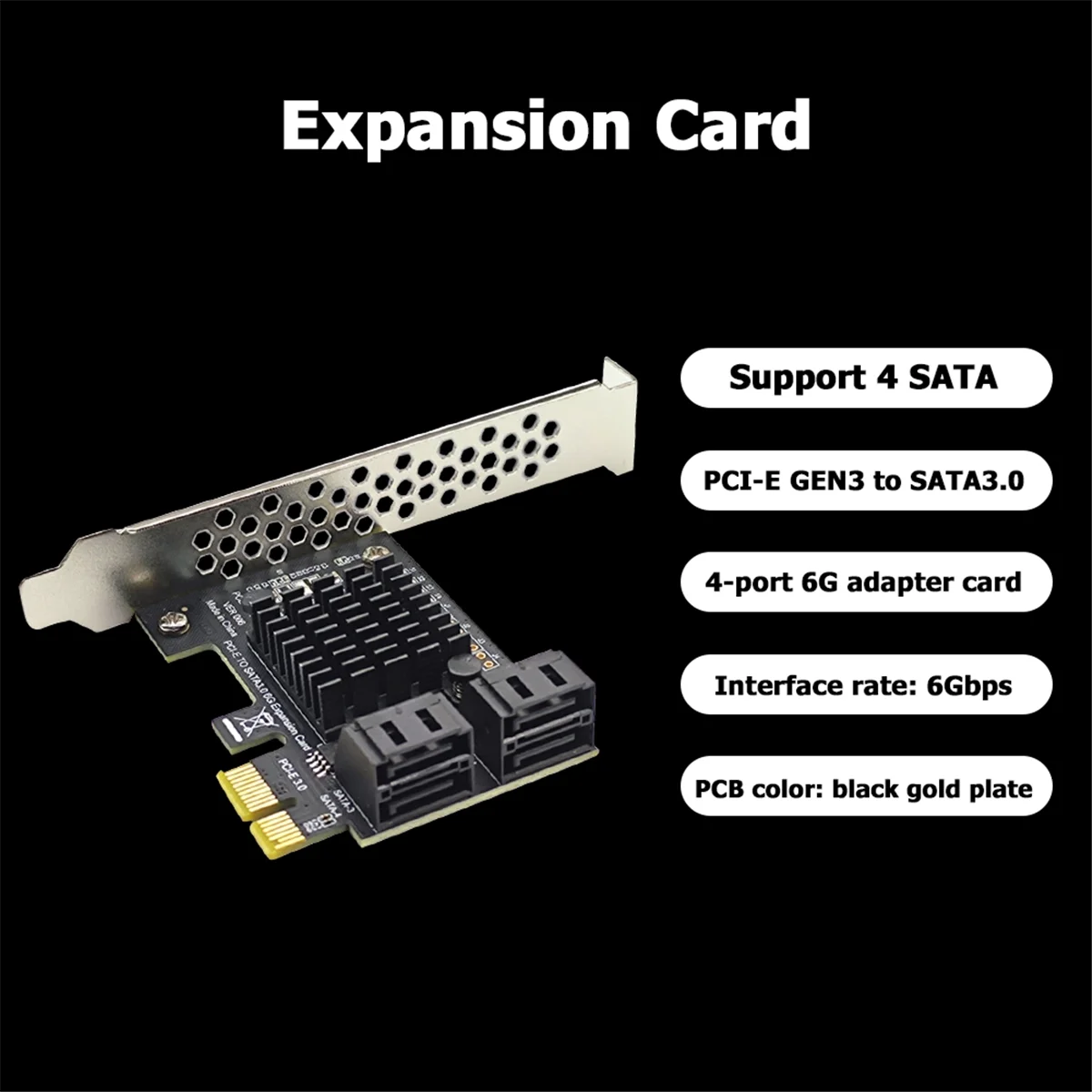 Фото ABNJ Asm1064 Чип-адаптер жесткого диска SSD 4-портовая карта расширения SATA III PCIe 6 Гбит/с Контроллер SATA к PCI-E 1X №1