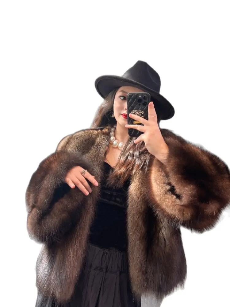 

Ftangaiur New Winter Imported Purple standard Velvet Mink Fur Coat Women V-Neck Medium Pure Natural Real Mink Fur Coats