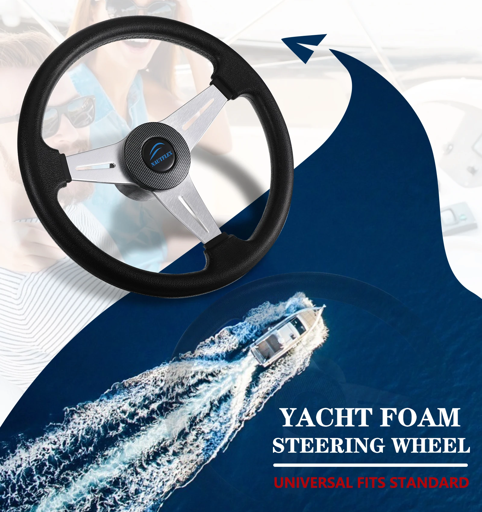 

Universal Speed Boat 3 Spoke Steering Wheel Yacht Pontoon Aluminum Alloy Coating 3 4 Inch Shaft Steamship Helm Steer System