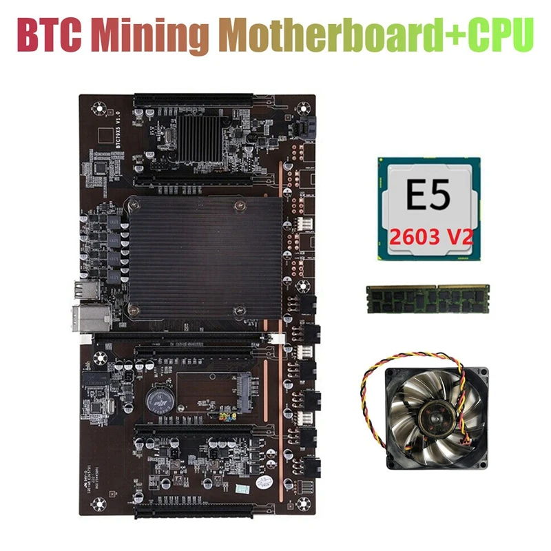 

H61 X79 BTC Miner Motherboard with E5 2603 V2 CPU+RECC 4G DDR3 RAM+Fan LGA 2011 Support 3060 3070 3080 Graphics Card