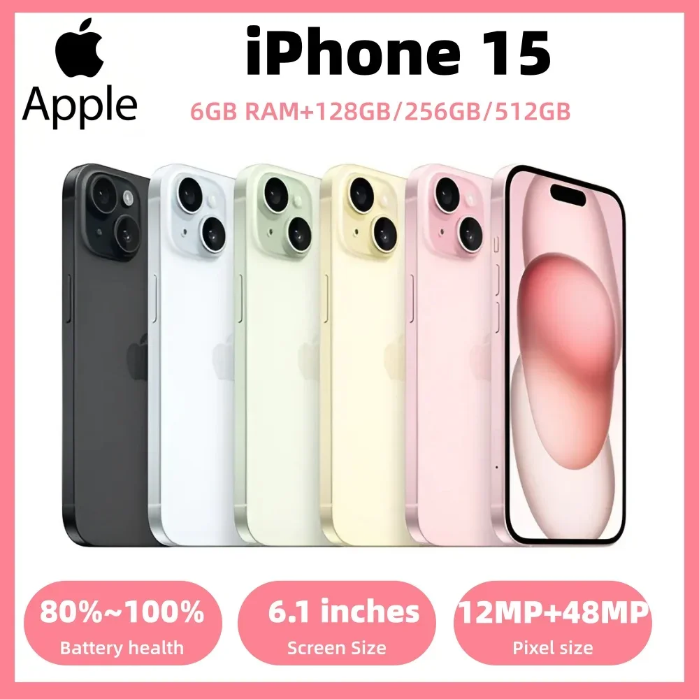 Фото Оригинальный Apple iPhone 15 128GB/256GB/512GB, 6.1-дюймовый экран, iOS, процессор A16 Bionic, 48 МП, двойная камера, Face ID, разблокированный, б/у iPhone 15. №1
