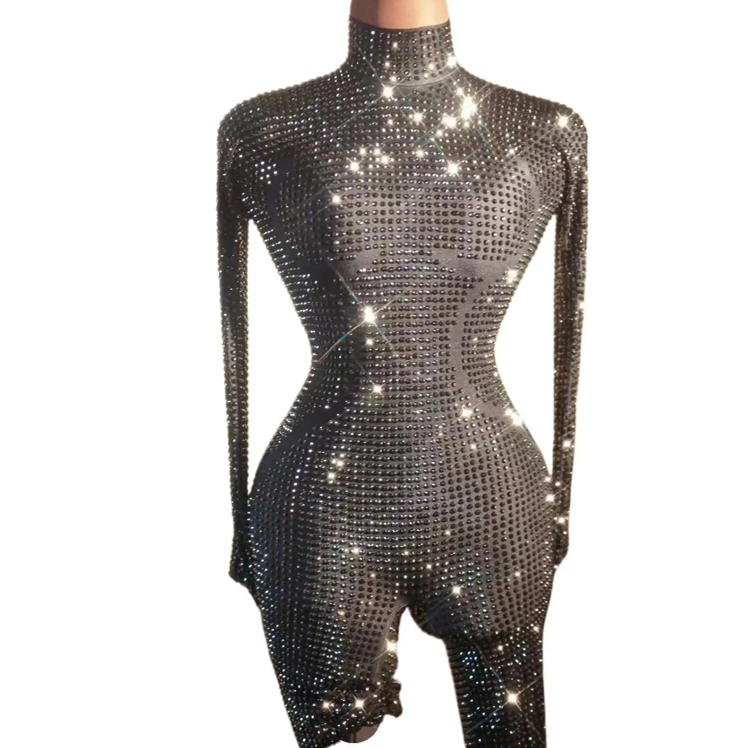 Женский Облегающий комбинезон с блестящими кристаллами