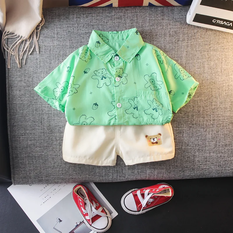 

2022, комплект одежды для маленьких мальчиков, повседневные летние наряды, модная женская рубашка с рисунком из мультфильма + шорты, костюмы д...