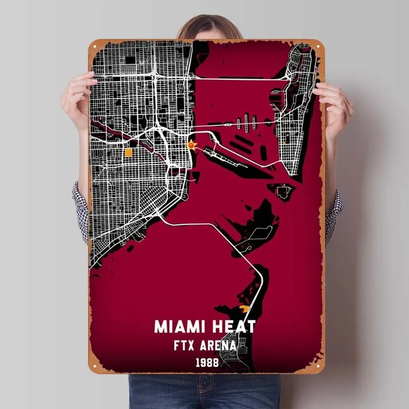 Знак карты тепла Майами спортивный металлический плакат украшение для спальни