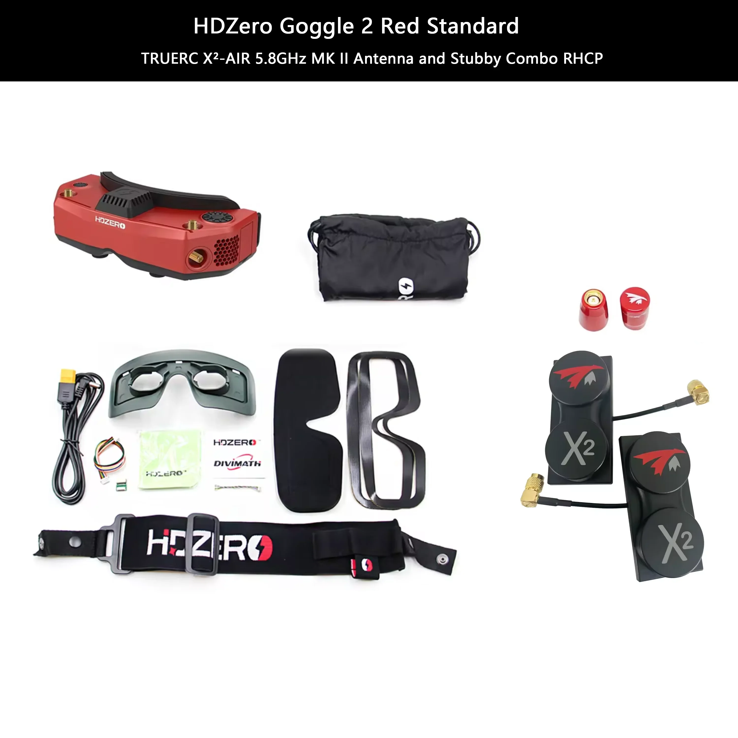 HDZero FPV Goggles2 Red + TrueRC X2-Air MKII + Stubby antennas