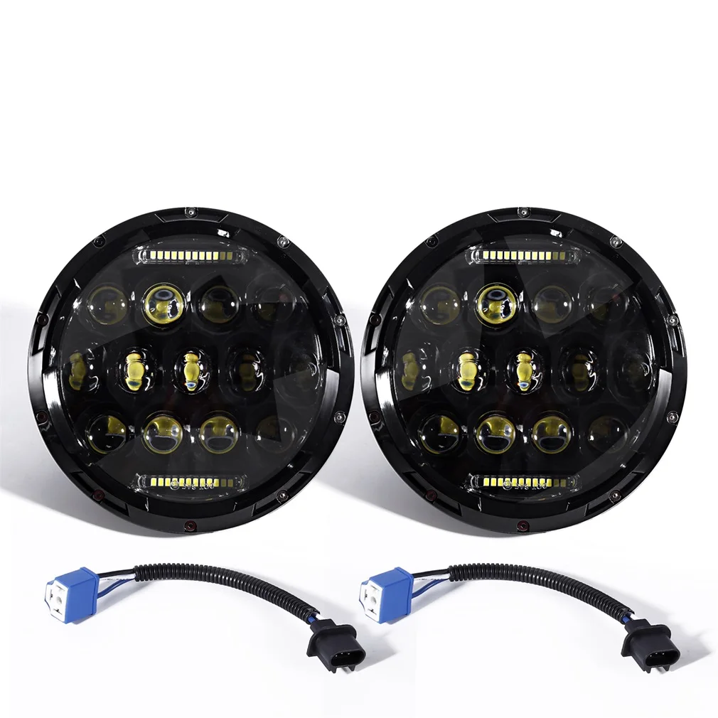 

Black High Performance Hi / Low beam UV-Resistant 7inch Round LED Headlight 7500LM High/Low Beam Head Light with Bulb for DRL