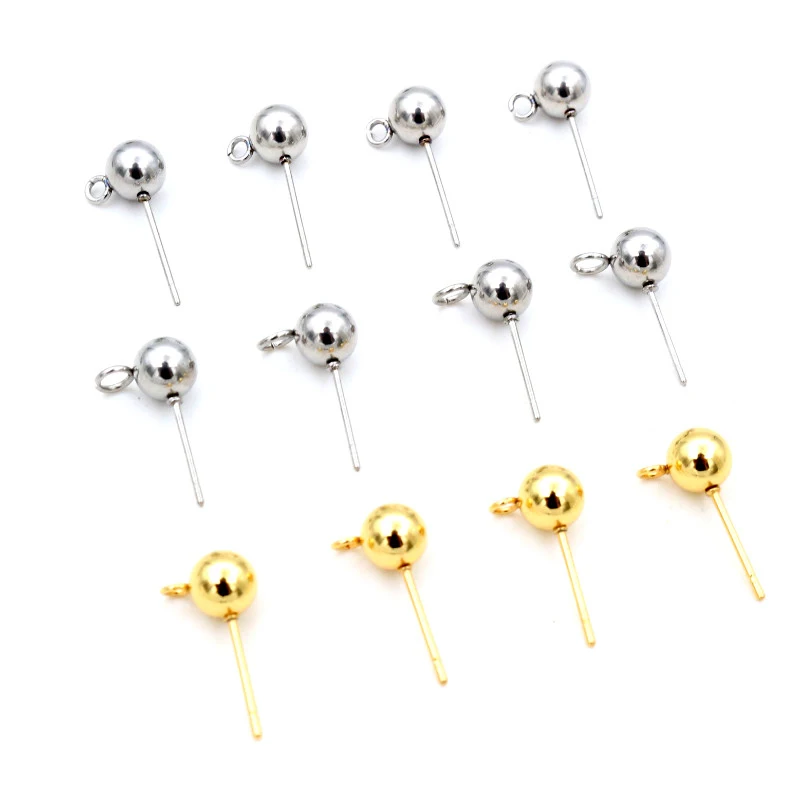 30pcs 3/4/5/6mm 316 Stainless Steel Gold Pin Findings Stud Earring Basic Pins Stoppers Connector For DIY Jewelry Making Supplies
