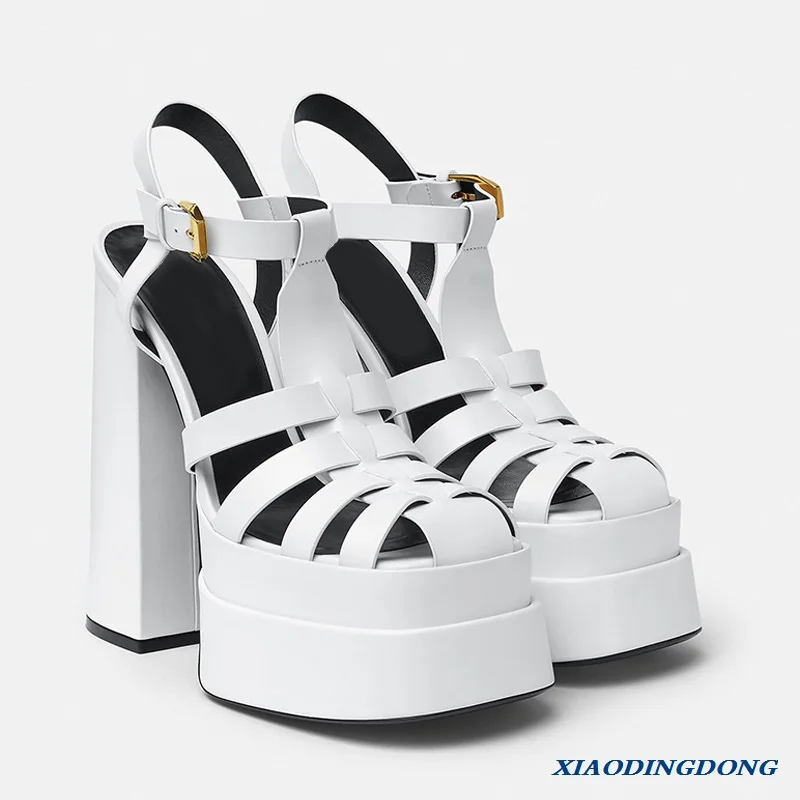 

Women Sandals Solid High Heels Buckle Ankle Strap Ladies Shoes Thick Heels Platform Fashion Summer Female Pumps New Sandals