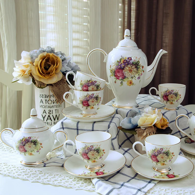 

afternoon British tea European style 15 PC bone china ceramic wedding gift cup coffee set