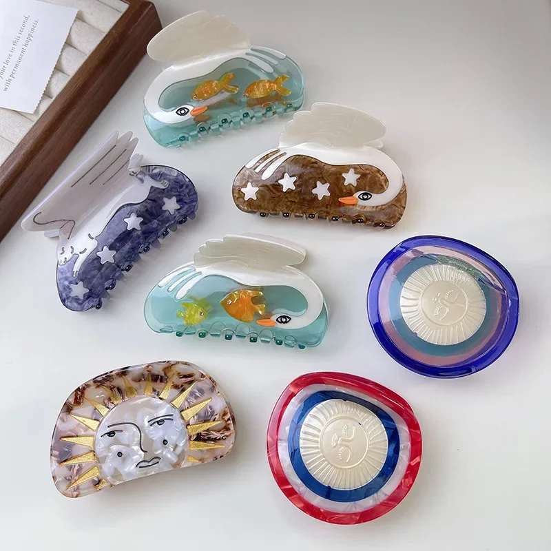 New Retro Sunflower Hair Claw Creative Face Shield Swan Crab Clip Acetate Clips Akcesoria do włosów dla kobiet Dziewczyny Spinki