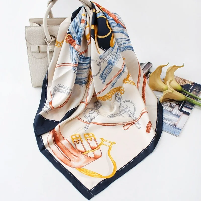 

Horse Harness Vintage 100% Silk Square Scarf Mulberry Silk Shawl Scarf 88*88cm Scarf Women Luxury Woman Scarves for Neck Tippet