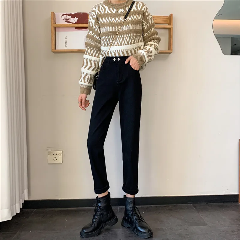 

DD3057 New fashion all-match high-waist slim loose straight-leg jeans