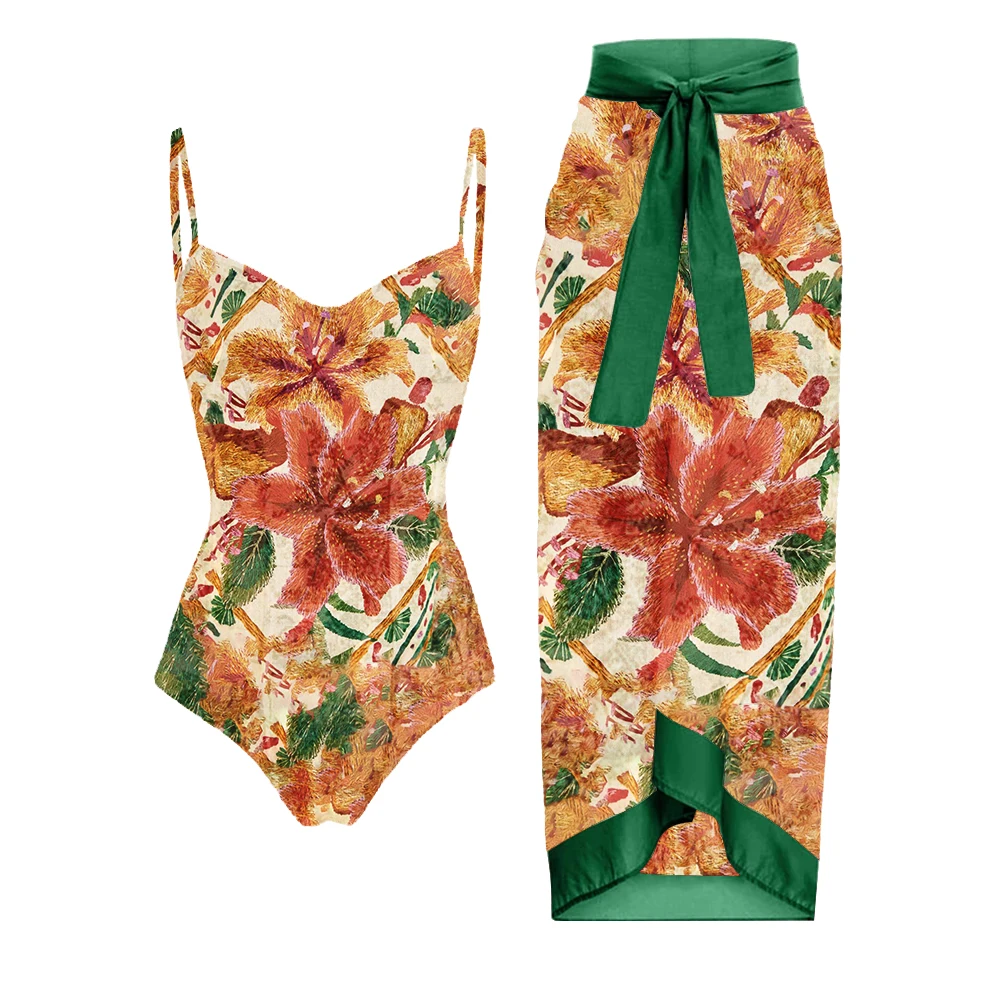 

Слитный купальник-кимоно Lanswe в стиле пэчворк с глубоким V-образным вырезом и принтом в стиле ретро, новинка 2023, модная женская одежда для пла...