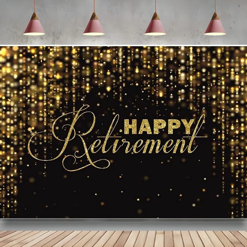 

Happy Retirement Backdrop Black Gold Glitter Background Party Decorations Glitter Lights Congrats Retirement Photo Booth Prop