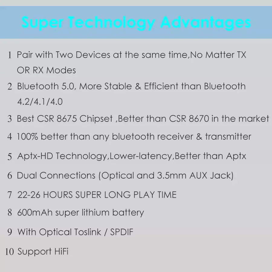 Bluetooth 5.0 Transmitter Receiver CSR8675 APTX HD LL Bt Audio Music Wireless USB Adapter 3.5mm 3.5 AUX Jack/SPDIF/RCA for TV PC enlarge
