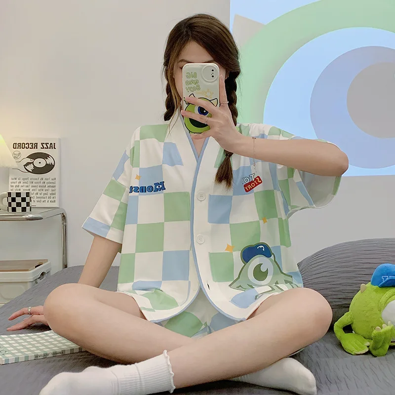 Cotton Women Pajamas Sets Strawberry Pyjamas Female Loungewear Button Pijamas Short Sleeve Top Shorts Suit Sleepwear Nightwear