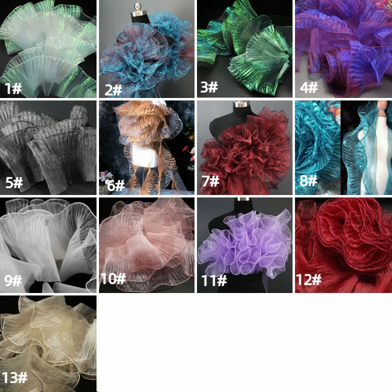 1/3/5/10m Плиссированная кружевная лента из органзы с прозрачными краями ширина 13 см