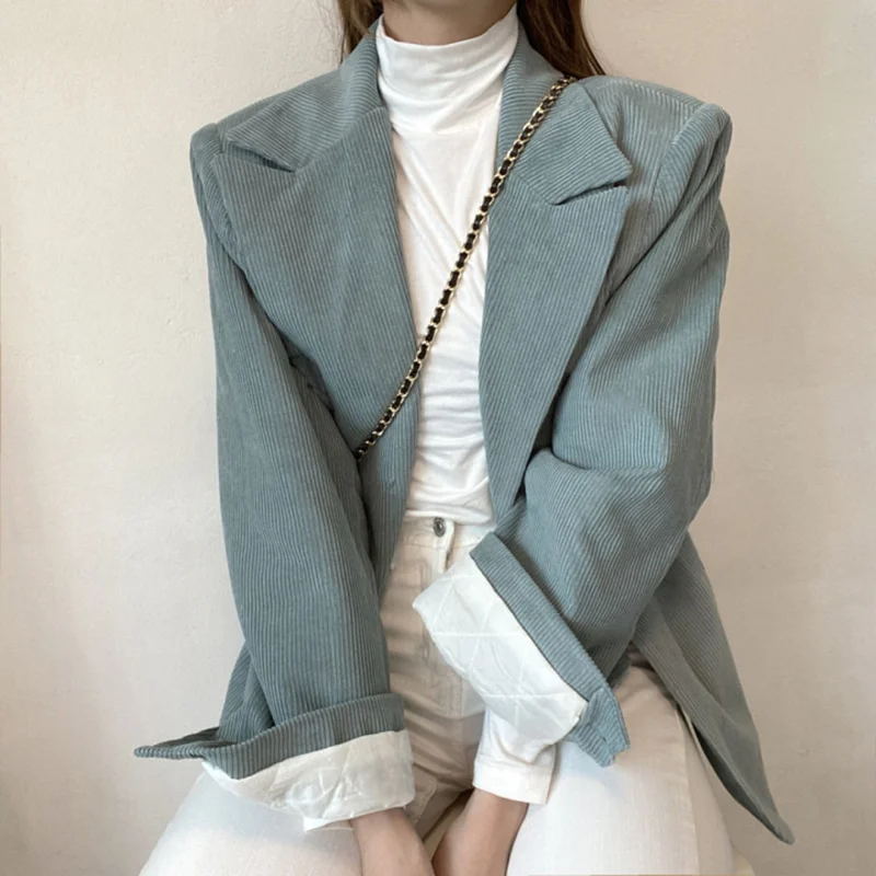 Autumn 2021 Corduroy Blazers Women Notched Collar Long Sleeve Blazer Jacket Female Korean Fashion Casual Winter Coats Tops Mujer
