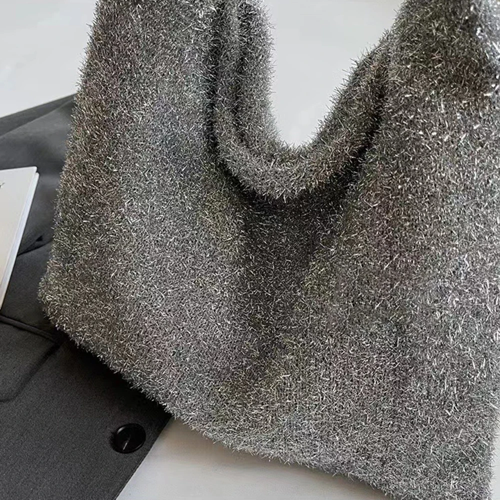 Y2K Вязаная Женская Сумка-тоут С Золотой Нитью Красивая Художественная