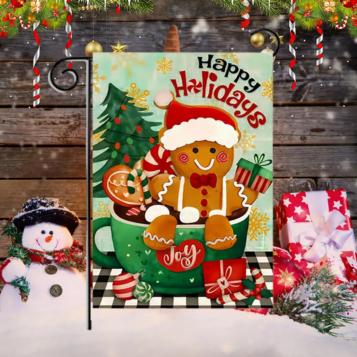 

Christmas Garden Flags Joy Coffee Gingerbread Man Garden Flag Double Sided Xmas Happy Holiday Yard Flag 12x18 Inch Flags