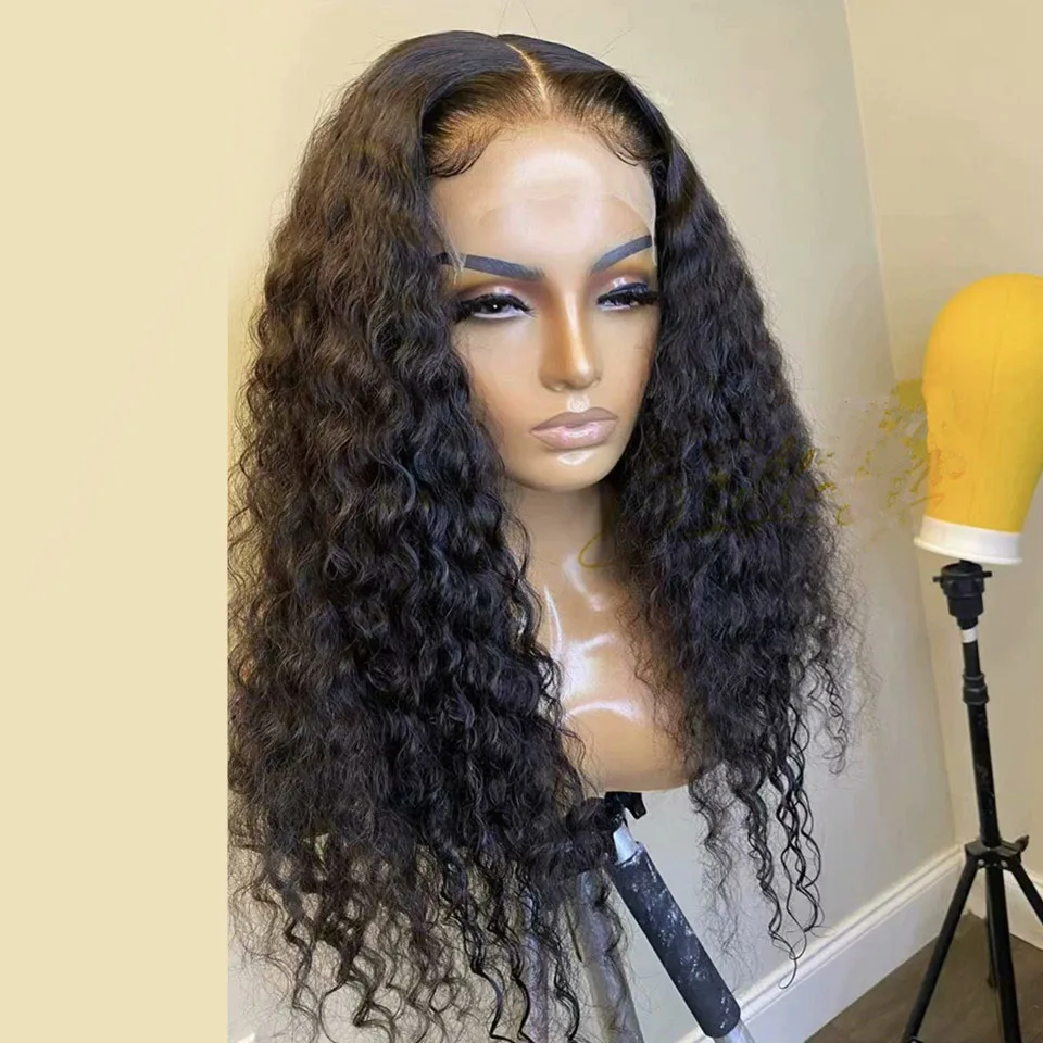 

180%Density 26Inch Natural Black Wig Long Kinky Curly Glueless Preplucked Lace Front Wig For Women With Baby Hair Free Ship