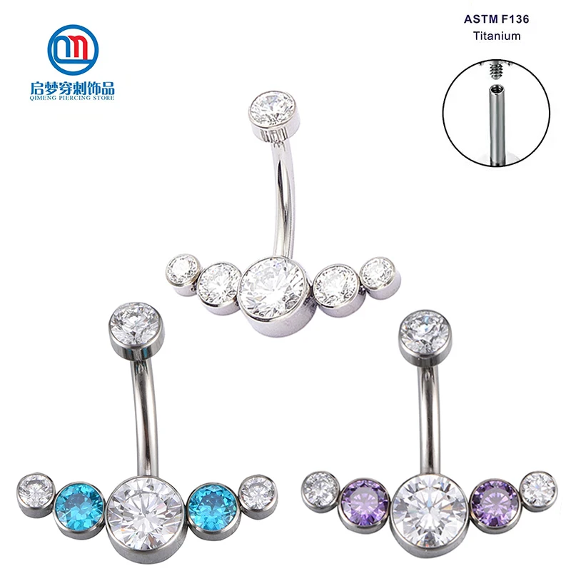 

14G ASTM F136 Implant Grade Titanium Internal Threaded Cluster Belly Solid Button Rings Piercing Jewelry
