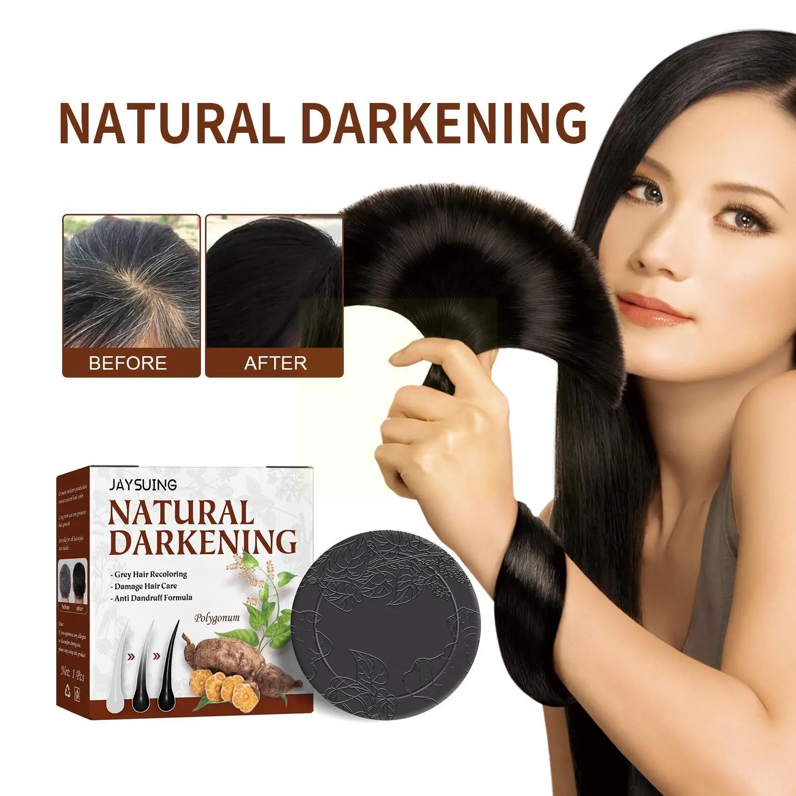 

1Pcs Natural Polygonum Multiflorum Hair Darkening Shampoo Soap Dandruff Nourishing Hair Hair Soaps Anti Control Loss Oil Ca A6J6