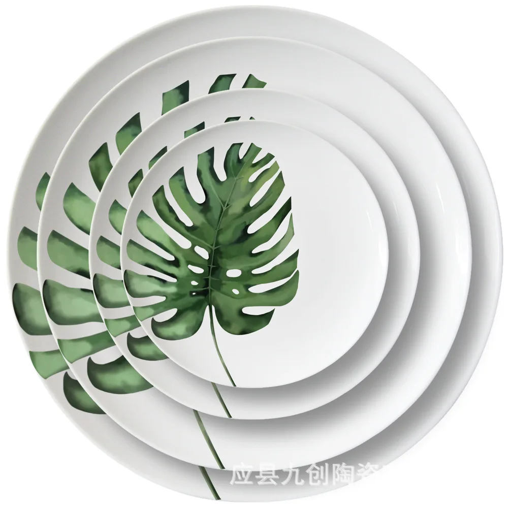 

Small fresh tortoise shell bamboo D bone china dinner plate Hotel table display plate ins green plant net red vegetable plate