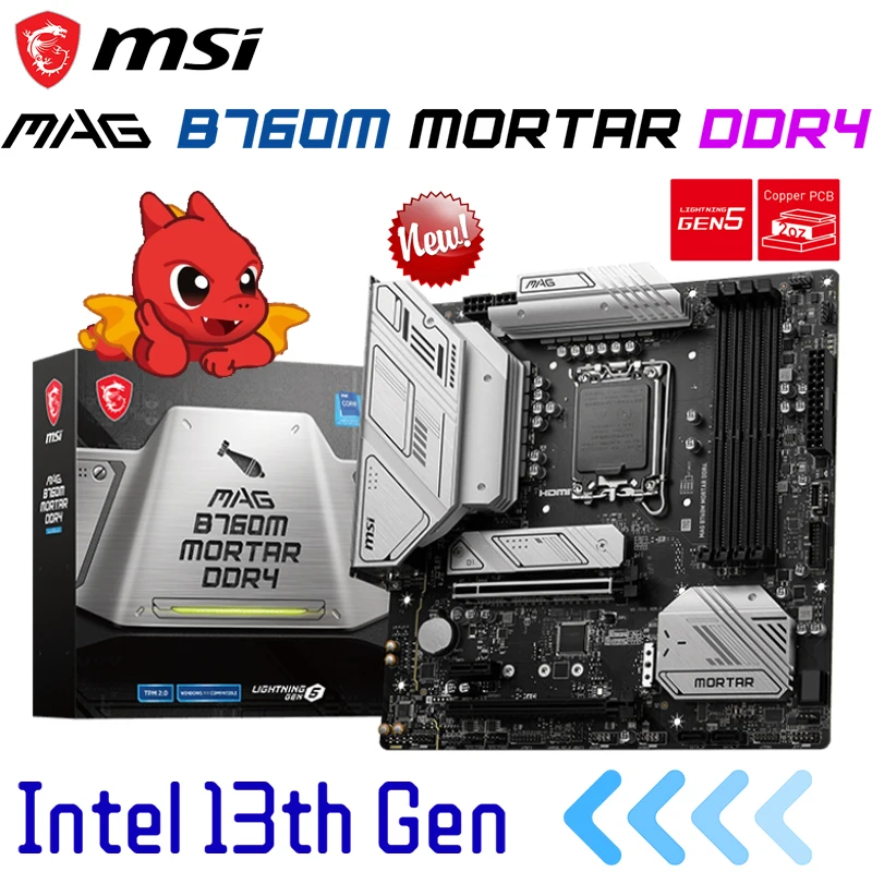 

MSI MAG B760M MORTAR DDR4 Motherboard LGA 1700 Support Intel 13th and 12th Gen CPU 128GB PCI-E 5.0 M.2 GAMING mATX Mainboard NEW