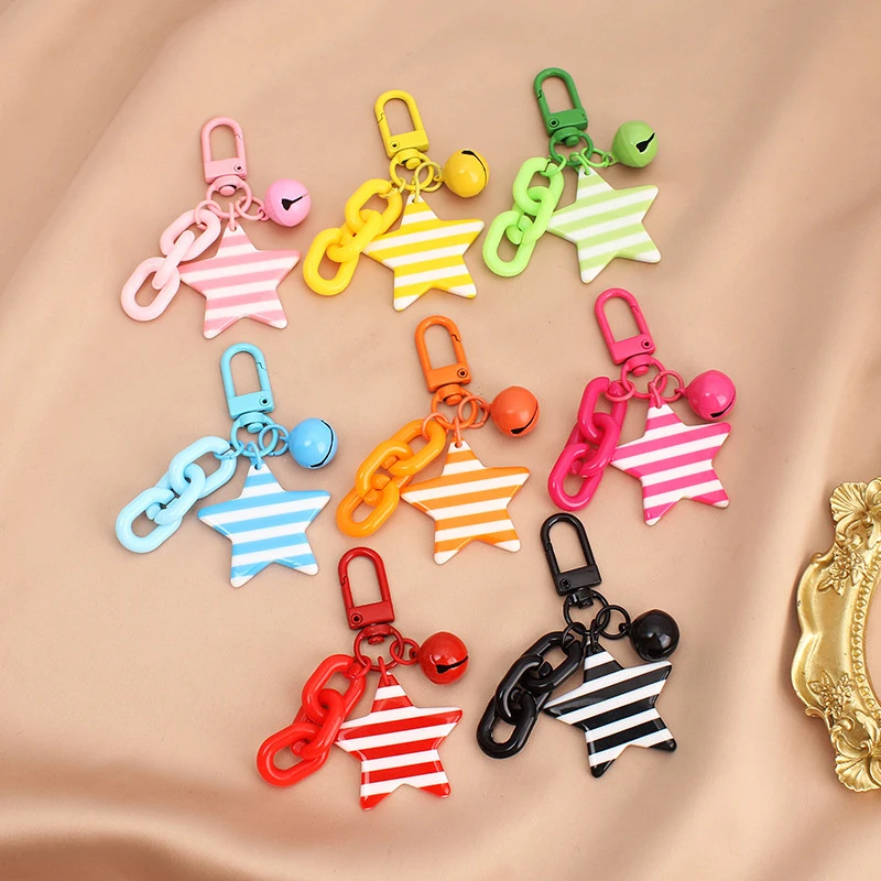 

1pY2K Stars Acrylic Keychain Bell Pendant Keyring for Girls Backpack Five-pointed Star Key Ring Charm Headphone Case Accessories